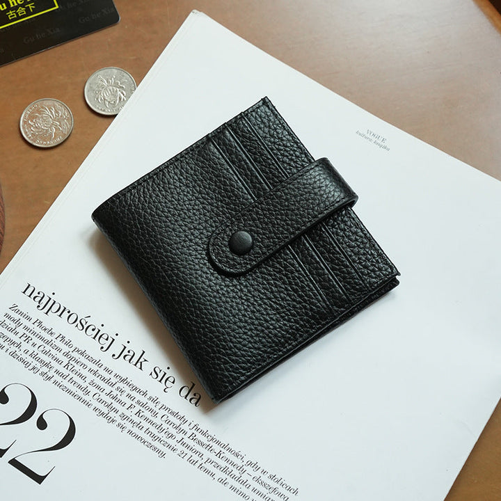 Premium Textured Leather Bi-Fold Wallet with Button Clasp