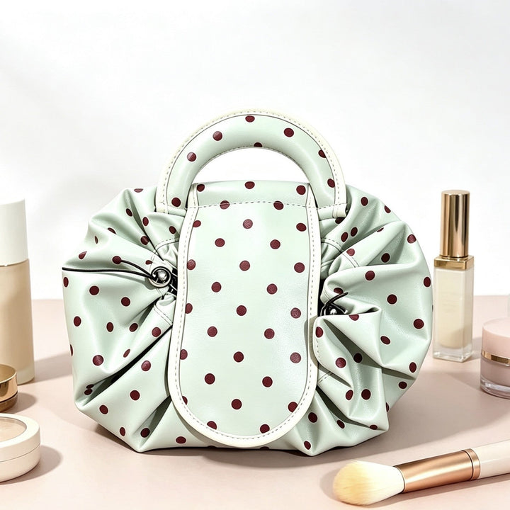 Polka Dot Structured Handbag with Ruffled Design
