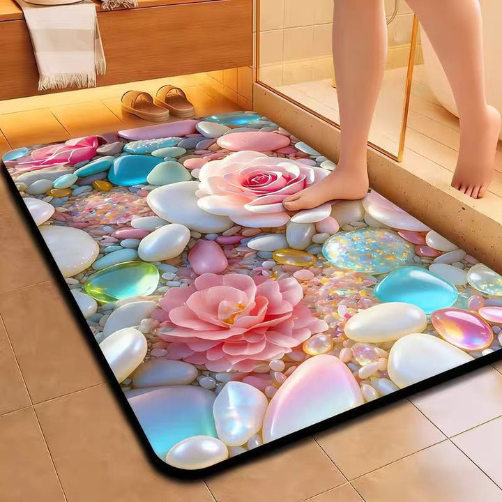 Floral Gemstone Elegance Bath Mat - Soft, Anti-Slip Bathroom Rug