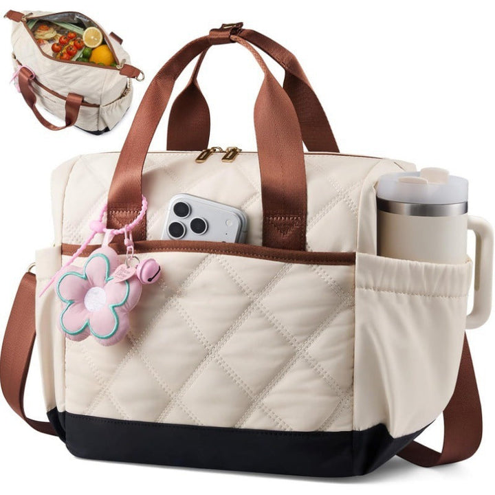 Diamond Pattern Insulated Lunch Tote with Multiple Pockets