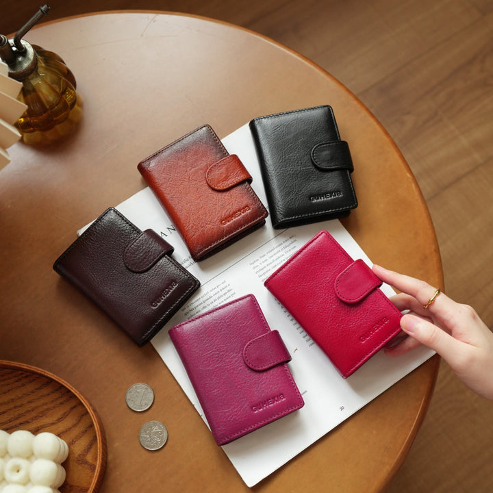 Slim Genuine Leather Card Organizer - Compact Wallet for Women