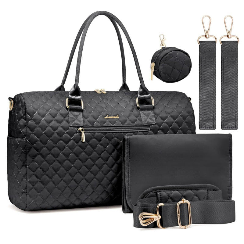 Quilted Multi-Compartment Travel Duffle Bag with Removable Strap