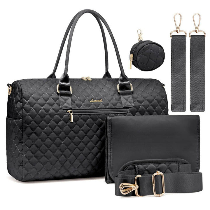 Quilted Multi-Compartment Travel Duffle Bag with Removable Strap