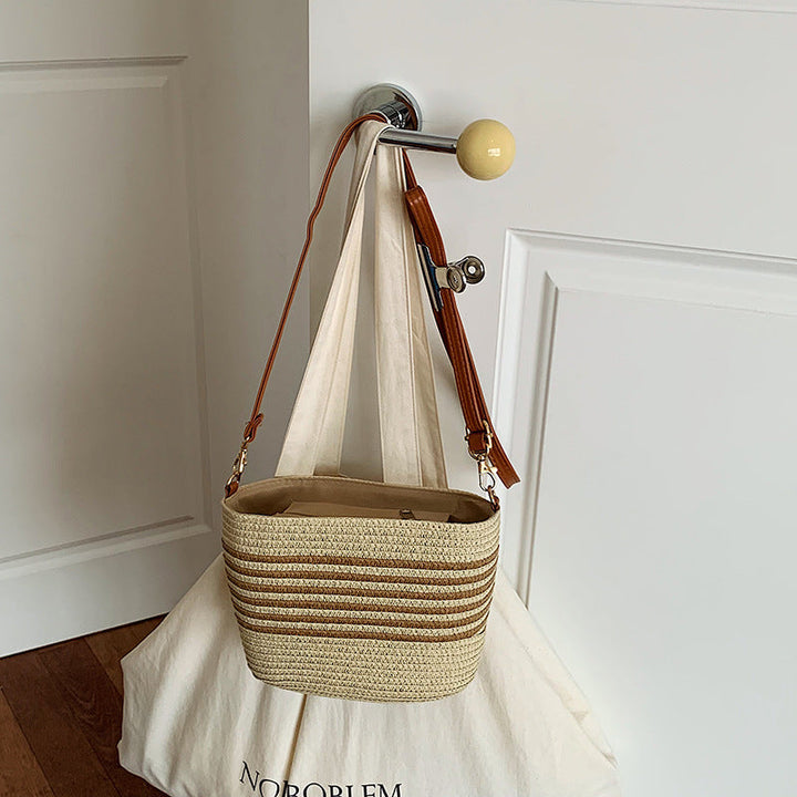 Natural Woven Straw Crossbody Bag - Adjustable Strap