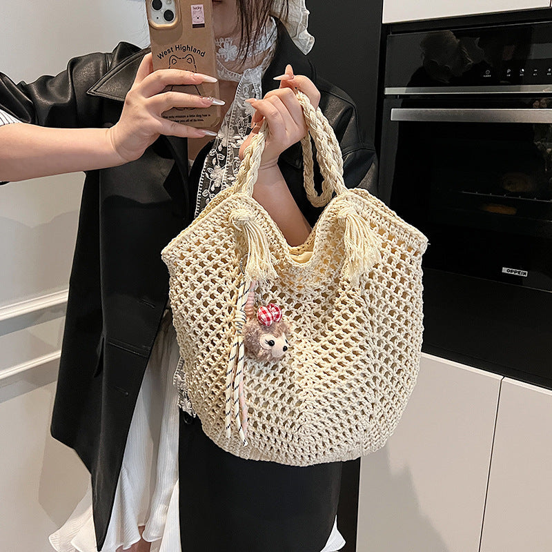 Summer Woven Straw Tote with Tassel Charm