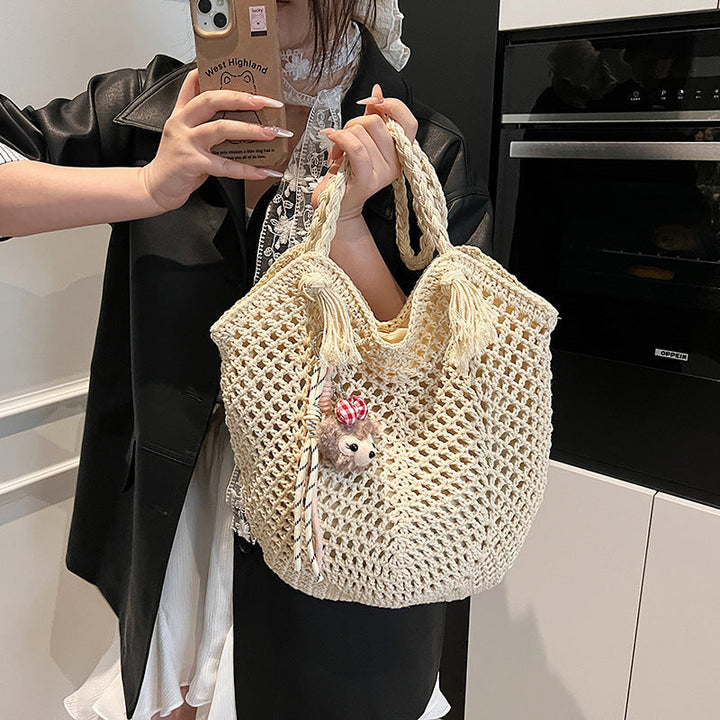 Summer Woven Straw Tote with Tassel Charm
