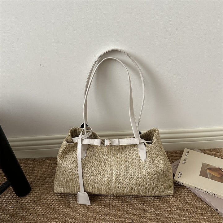 Natural Woven Straw Shoulder Tote - Handcrafted Summer Bag