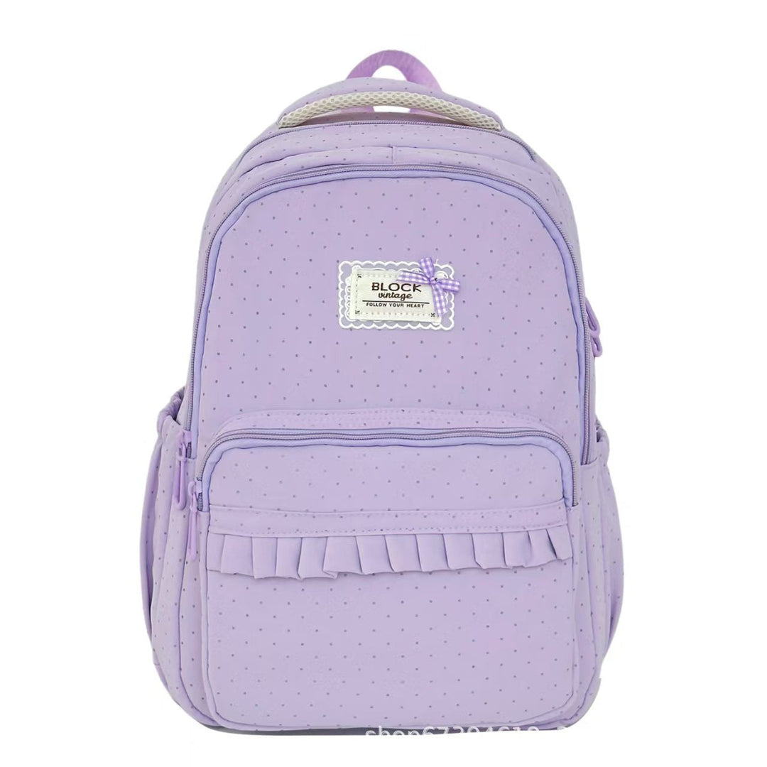 Polka Dot Ruffled School Backpack with Padded Straps