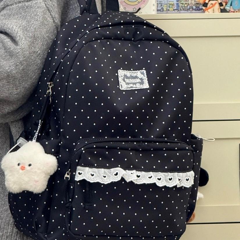 Polka Dot Ruffled Backpack with Adjustable Straps
