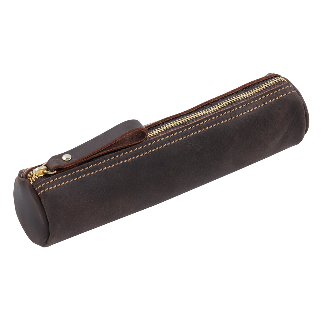 Premium Leather Writing Instrument Organizer with Zipper Closure