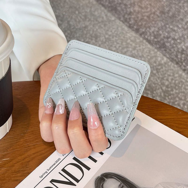 Quilted Leather Compact Card Wallet - Premium Slim Card Holder