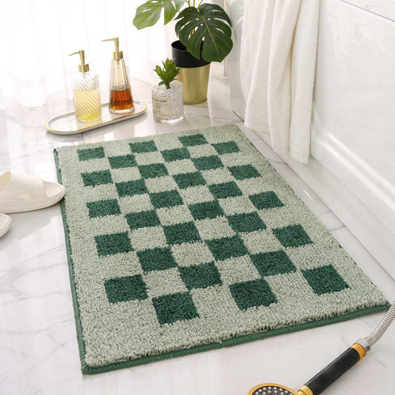 Checkerboard Plush Bath Mat – Soft, Absorbent & Non-Slip