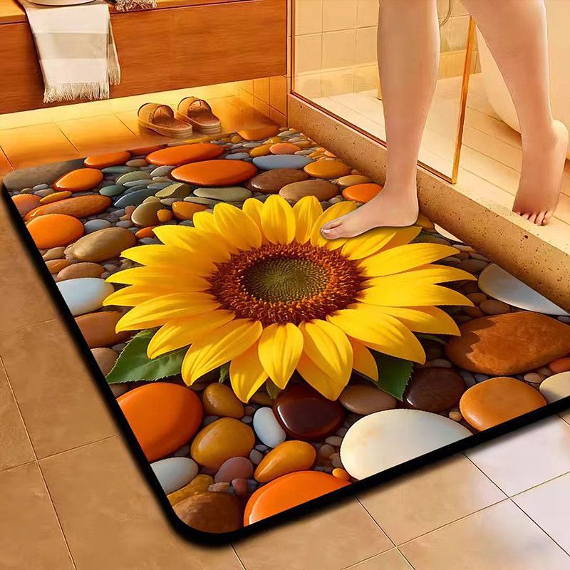 Floral Gemstone Elegance Bath Mat - Soft, Anti-Slip Bathroom Rug