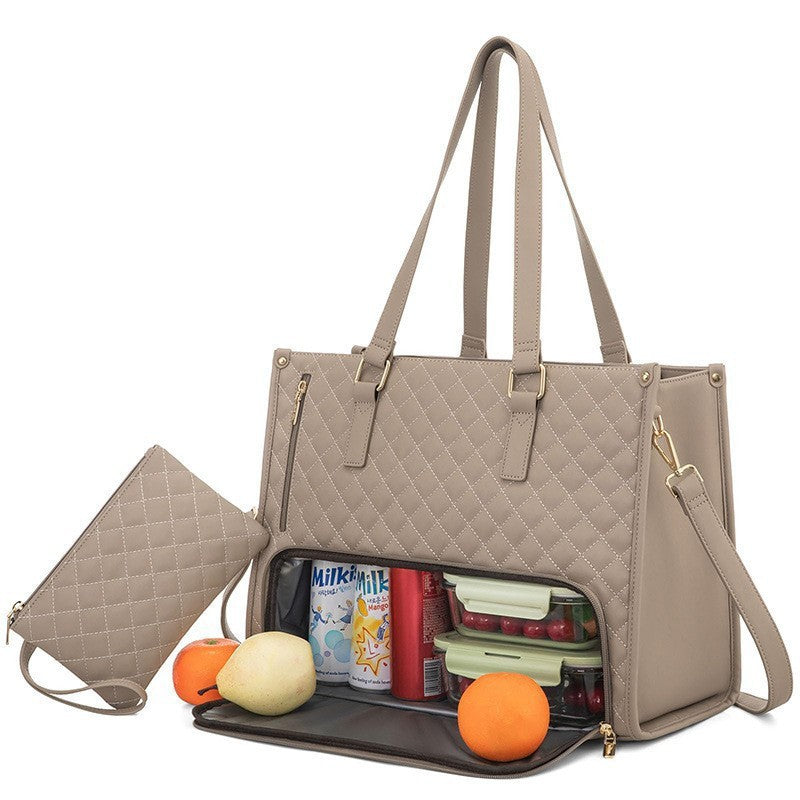 Premium Quilted Insulated Lunch Tote with Shoulder Strap