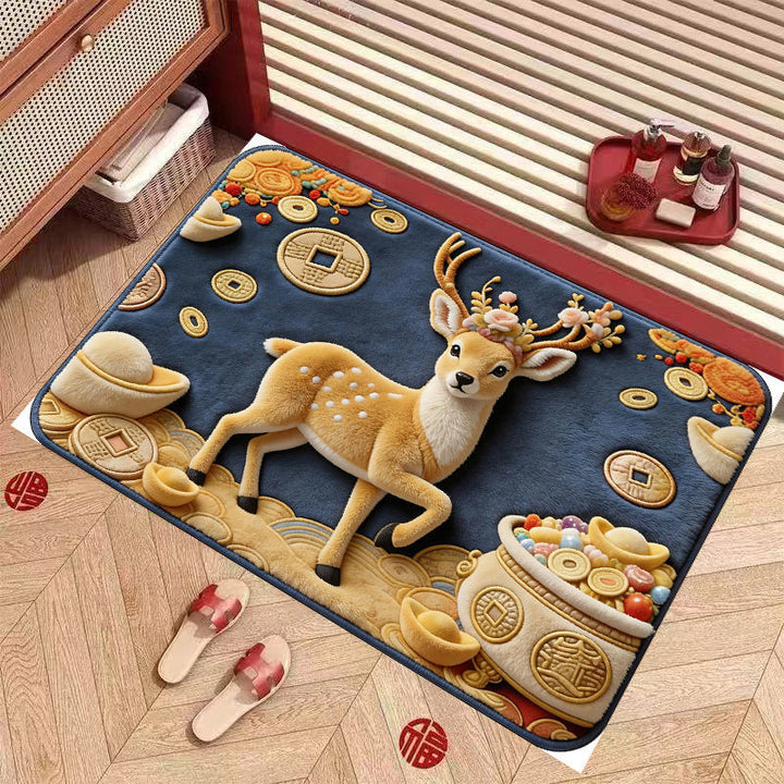 Woodland Deer 3D Plush Floor Mat with Decorative Design