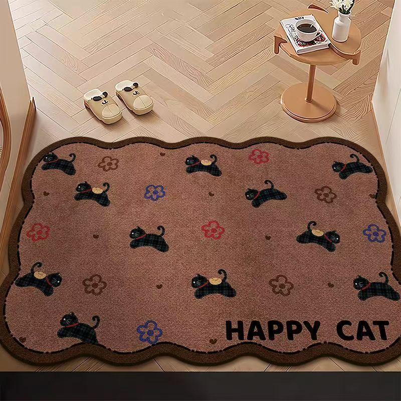 Feline Charm Decorative Floor Mat with Cat Designs and Floral Accents