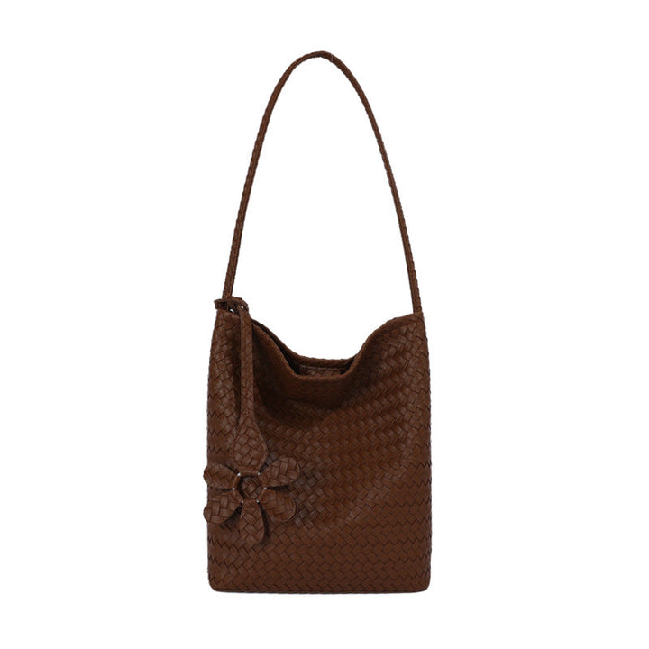 Woven Leather Floral Tote Bag with Matching Pouch