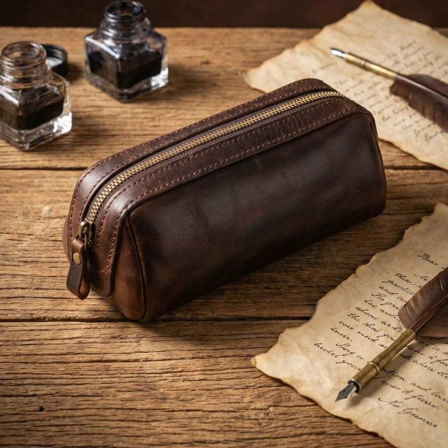 Premium Leather Writing Organizer - Stylish Pencil Case