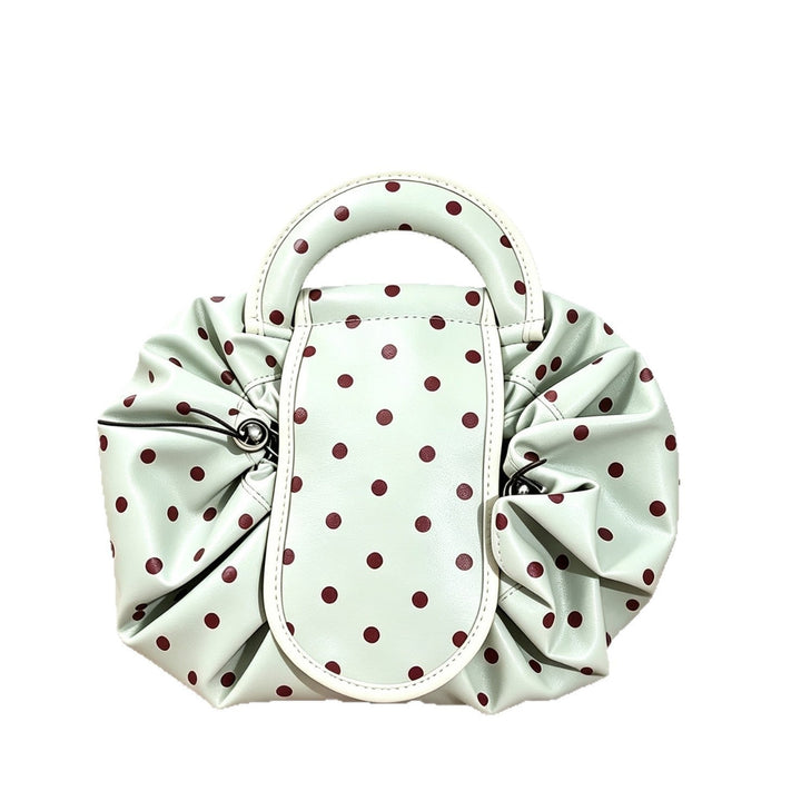 Polka Dot Structured Handbag with Ruffled Design