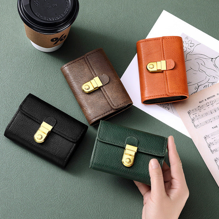 Genuine Leather Snap Card Wallet with Multiple Slots