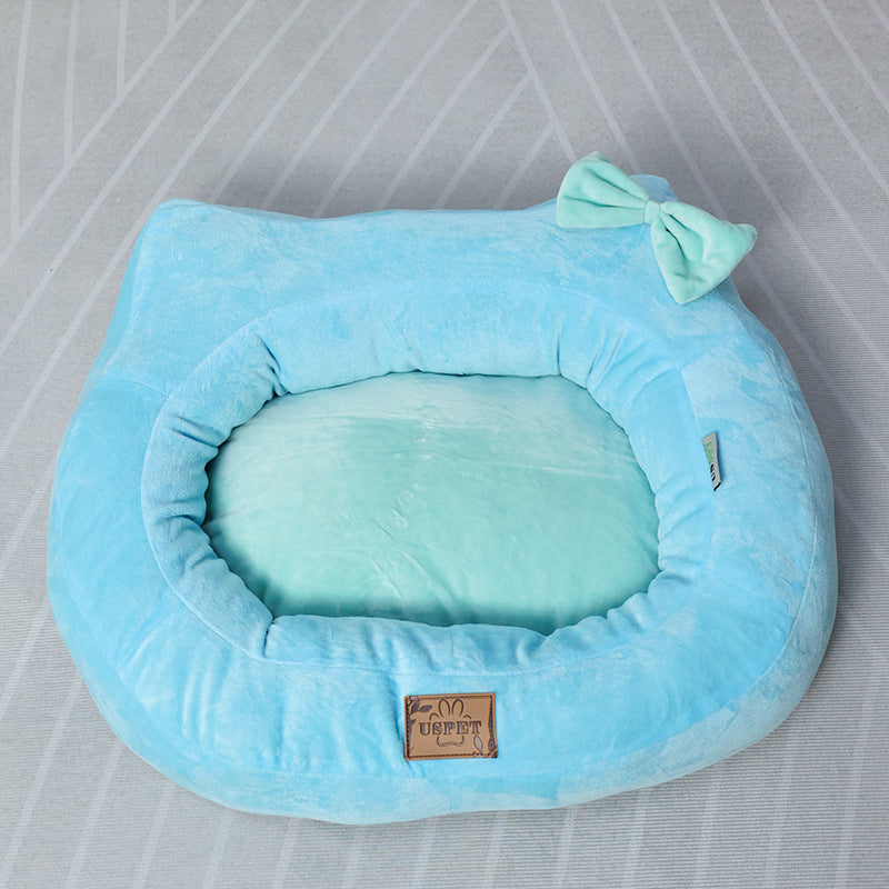 Plush Bow Accent Pet Lounger - Soft Fabric Dog Bed