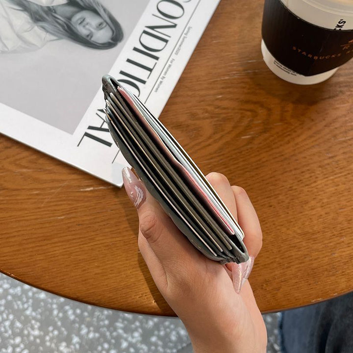 Quilted Leather Compact Card Wallet - Premium Slim Card Holder