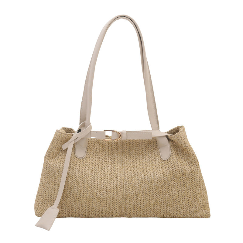 Natural Woven Straw Shoulder Tote - Handcrafted Summer Bag
