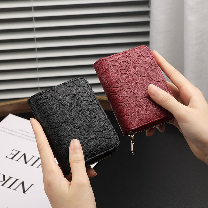 Embossed Floral Leather Zip Wallet for Women