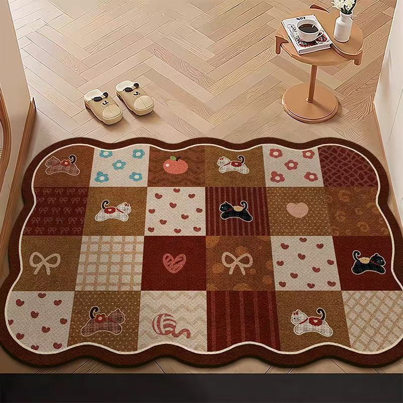 Feline Charm Decorative Floor Mat with Cat Designs and Floral Accents