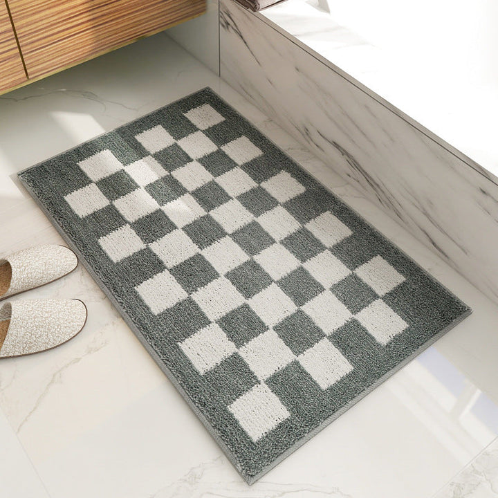 Checkerboard Plush Bath Mat – Soft, Absorbent & Non-Slip