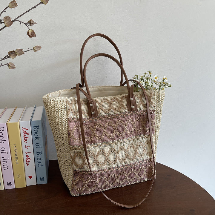 Natural Woven Straw Everyday Tote Bag for Shopping & Travel
