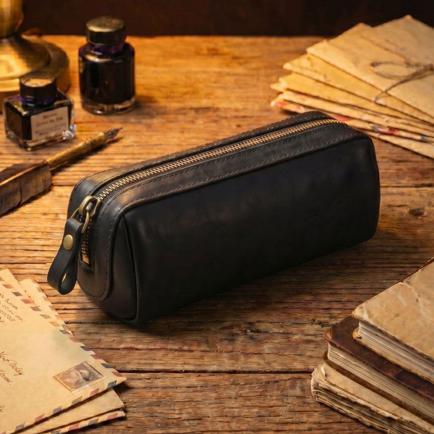 Premium Leather Writing Organizer - Stylish Pencil Case