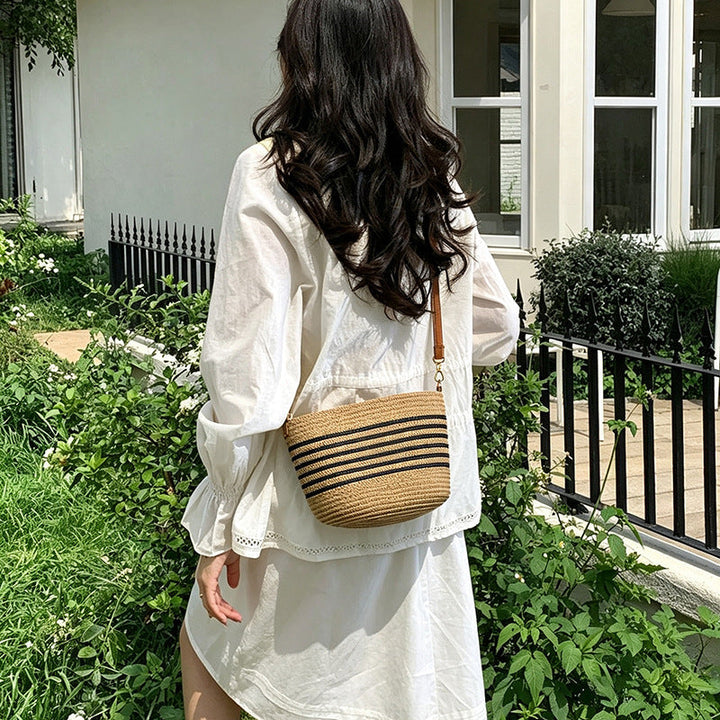Natural Woven Straw Crossbody Bag - Adjustable Strap