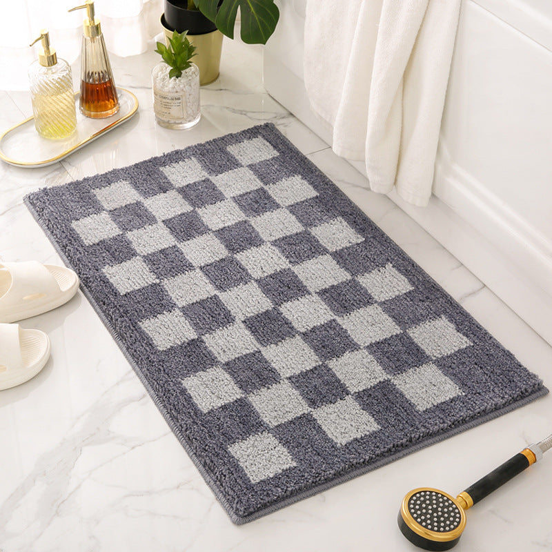 Checkerboard Plush Bath Mat – Soft, Absorbent & Non-Slip