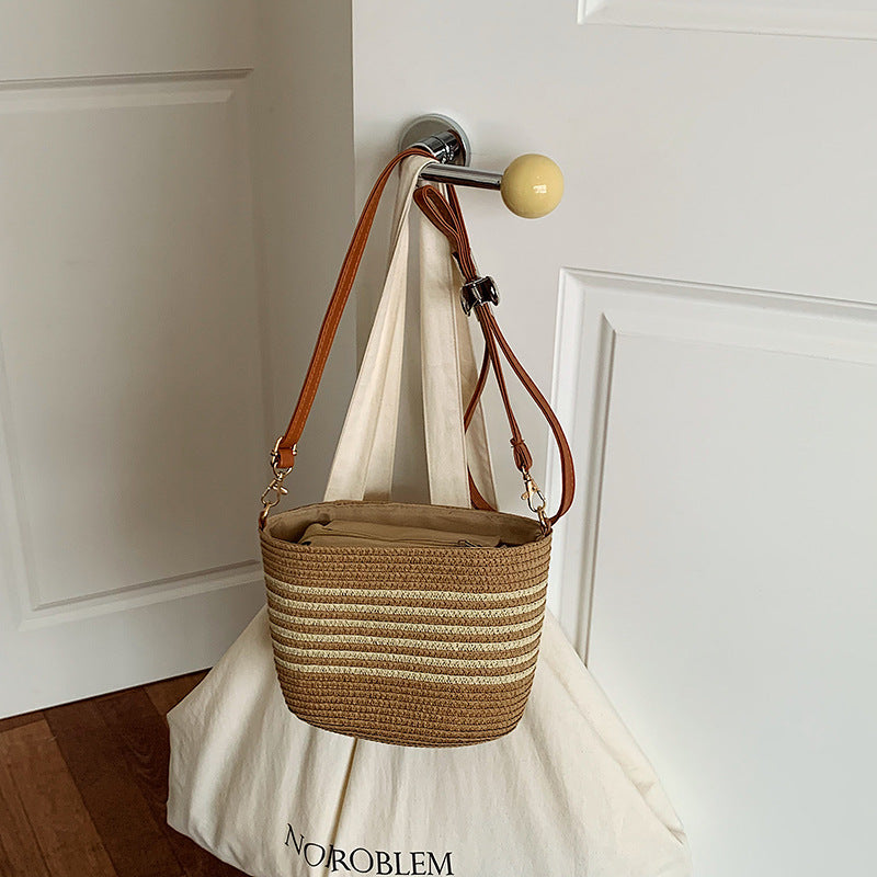 Natural Woven Straw Crossbody Bag - Adjustable Strap