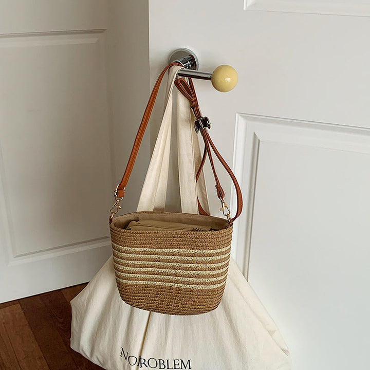 Natural Woven Straw Crossbody Bag - Adjustable Strap