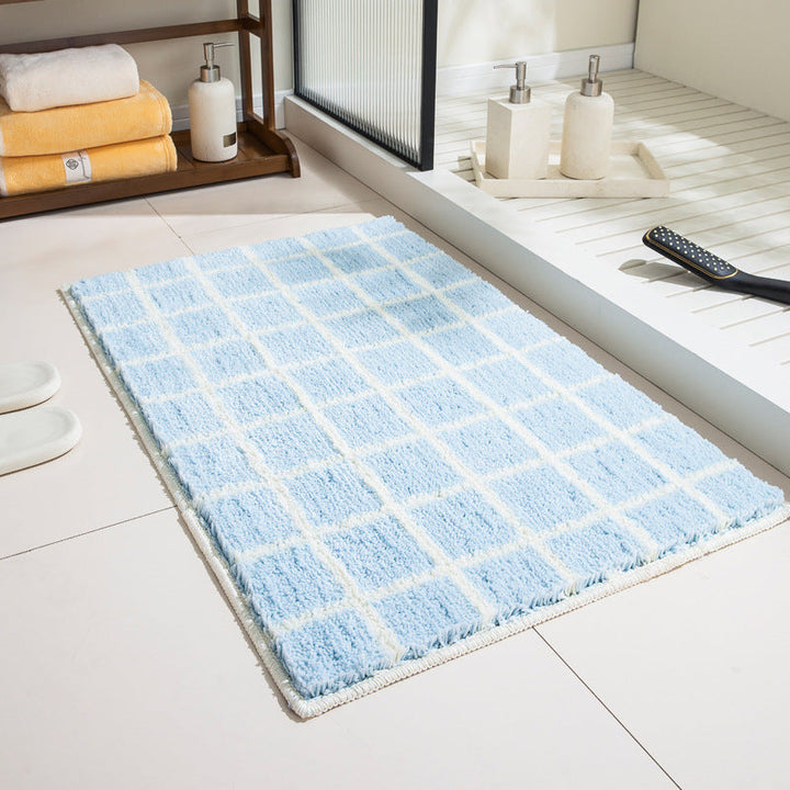 Premium Checkered Plush Bathroom Mat with Non-Slip Backing