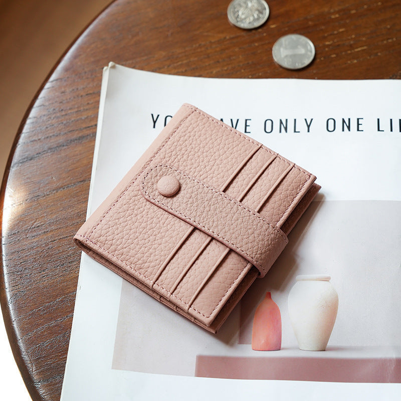 Premium Textured Leather Bi-Fold Wallet with Button Clasp