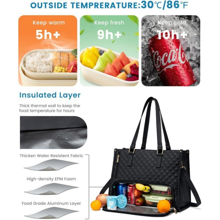 Premium Quilted Insulated Lunch Tote with Shoulder Strap