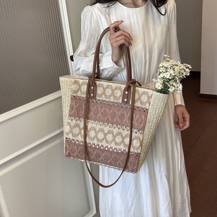 Natural Woven Straw Everyday Tote Bag for Shopping & Travel