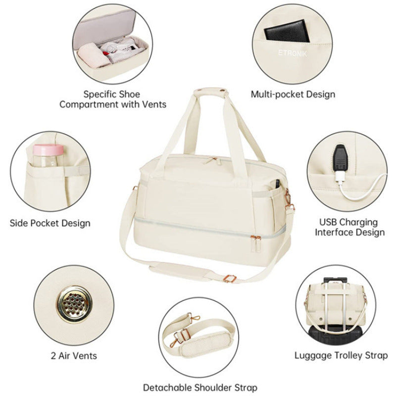 Weekender Multi-Pocket Travel Duffle Bag with Shoulder Strap