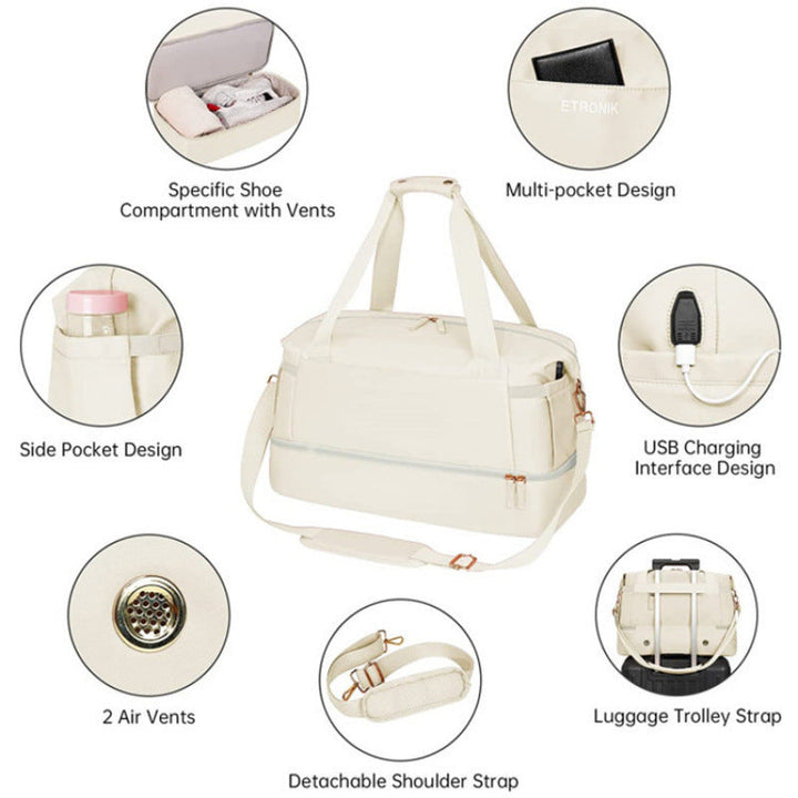 Weekender Multi-Pocket Travel Duffle Bag with Shoulder Strap