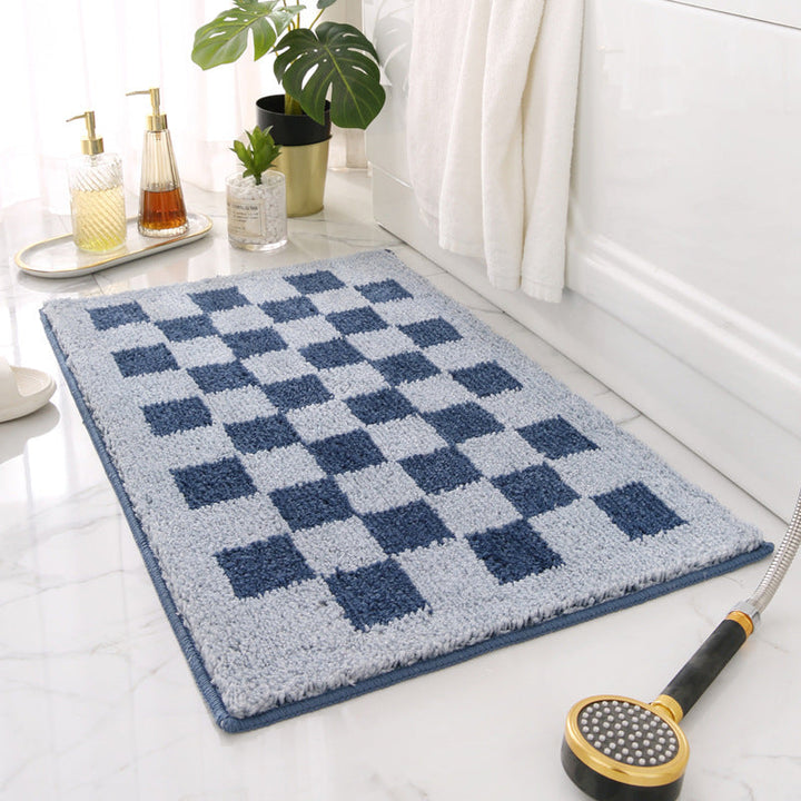 Checkerboard Plush Bath Mat – Soft, Absorbent & Non-Slip