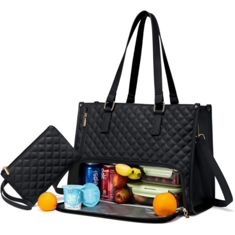Premium Quilted Insulated Lunch Tote with Shoulder Strap
