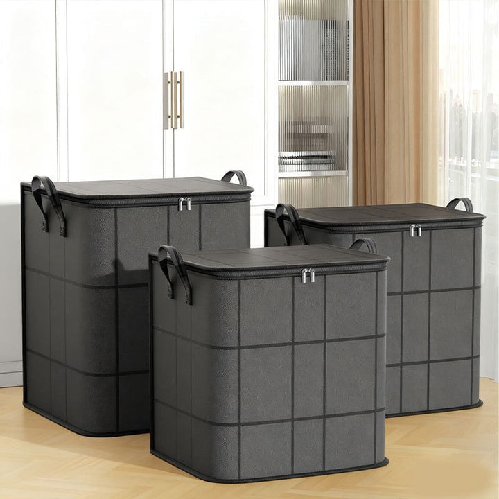 Modern Grid Fabric Storage Basket with Reinforced Handles