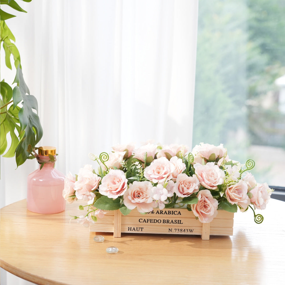 Rustic Wooden Artificial Flower Arrangement for Home & Office Decor