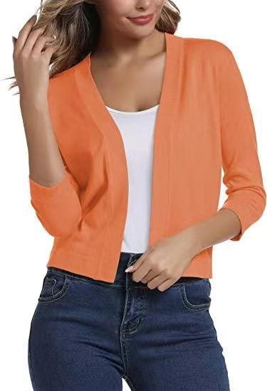 Open Front Casual Cardigan with Three-Quarter Sleeves