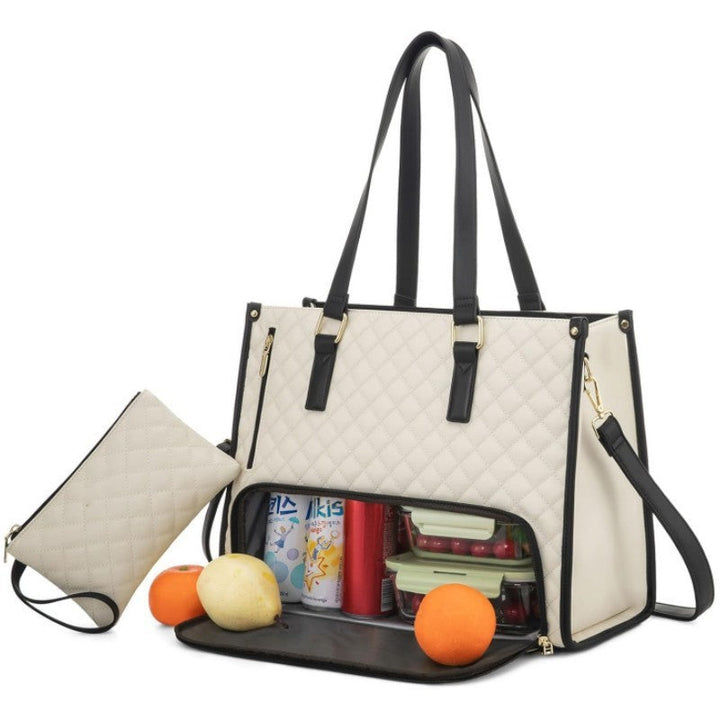 Premium Quilted Insulated Lunch Tote with Shoulder Strap