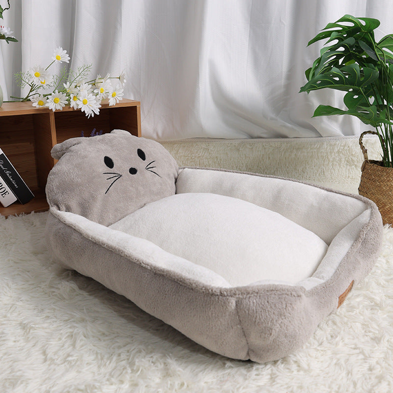 Plush Feline Comfort Bed - Cozy Cat Nap Spot with Raised Edges