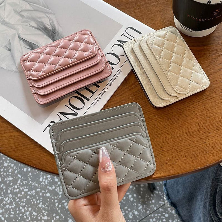 Quilted Leather Compact Card Wallet - Premium Slim Card Holder